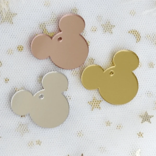 Sundaylace Creations & Bling Mirror Gems Rose Gold Mirror 30mm D*sney Mouse Ears Shaped Mirror, One Hole, Acrylic Resin Mirror Gem