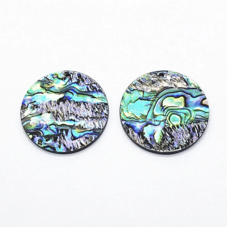 Sundaylace Creations & Bling Resin Gems 35mm Black/Blue Abalone Shell Round, Glue on, Shell on Resin Gems