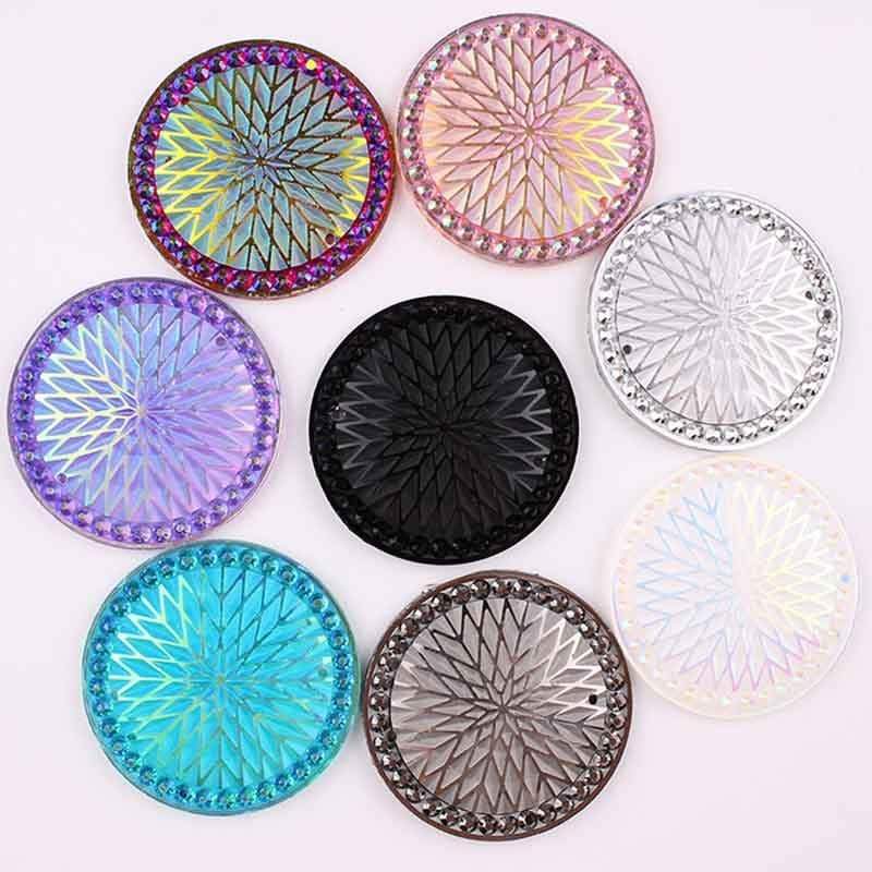 35mm, Black, Round StarBlanket Native Pattern AB , Sew on, Resin Gem, (Sold in Pair)