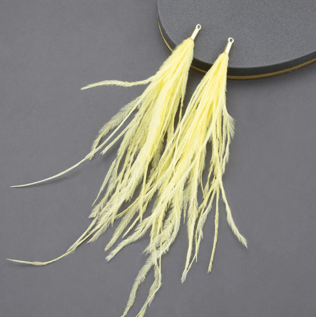 Sundaylace Creations & Bling Pale Yellow 4*120mm Feather Tassel with one hole gold top, Earring Findings (Sold 5 pair)