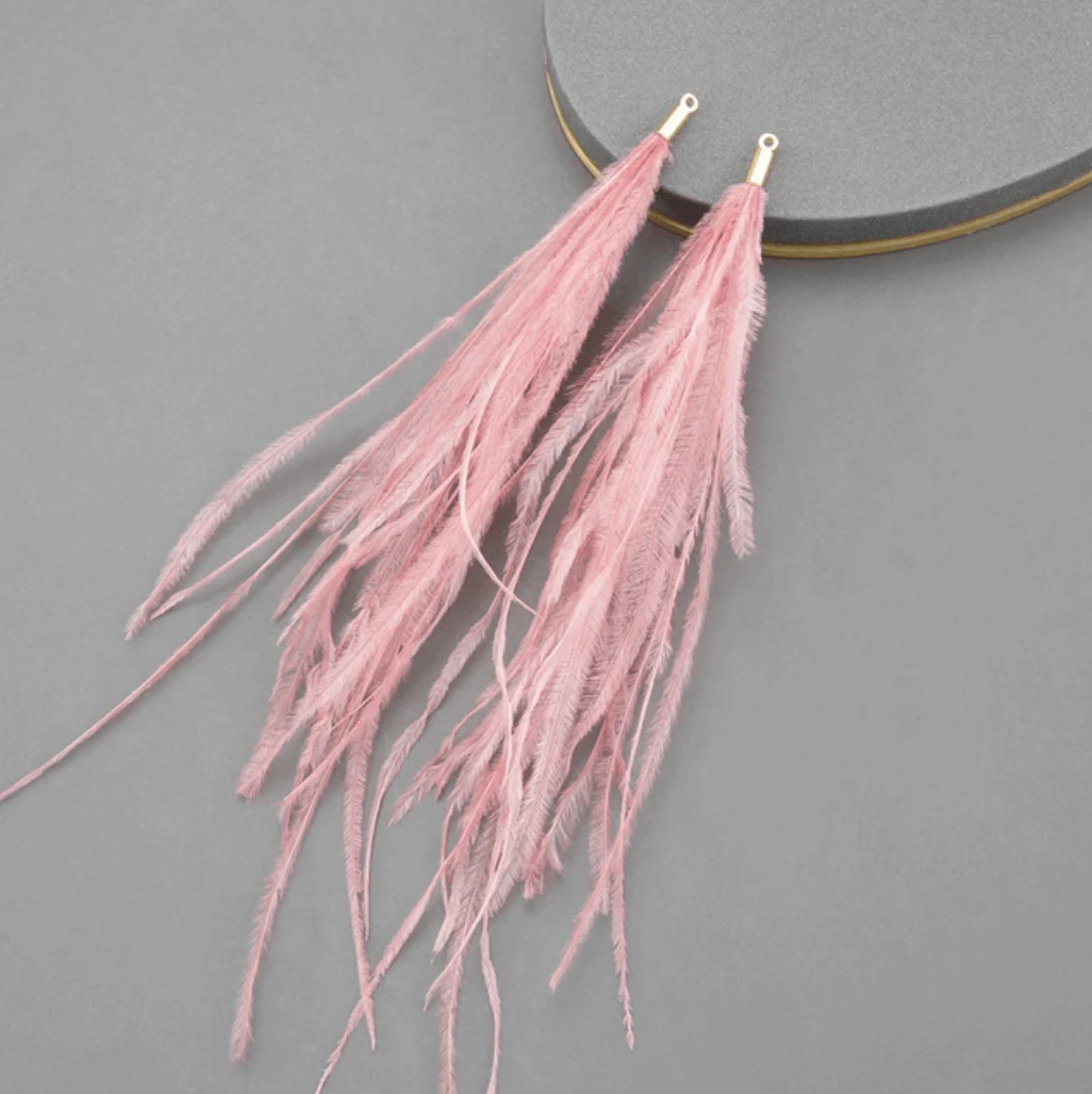 Sundaylace Creations & Bling Pink Ballet Slipper 4*120mm Feather Tassel with one hole gold top, Earring Findings (Sold 5 pair)