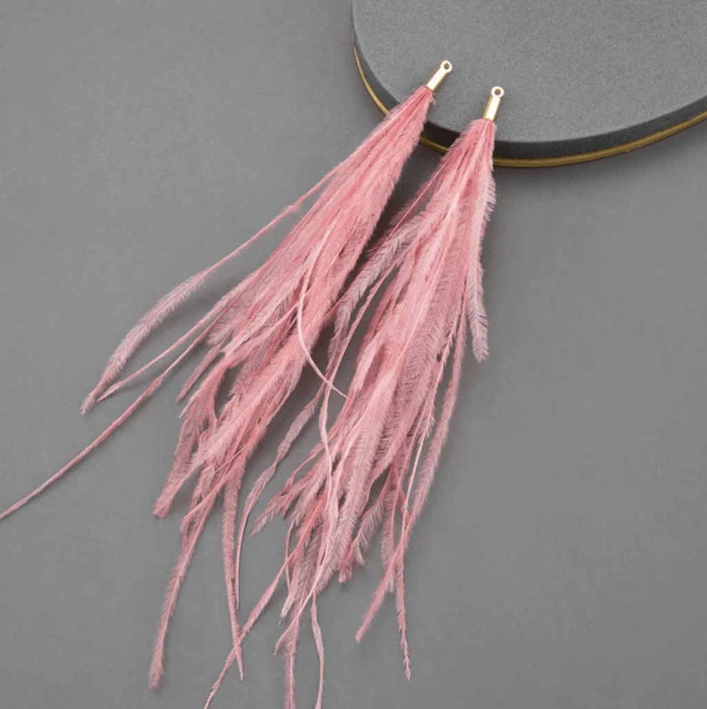 Sundaylace Creations & Bling 4*120mm Feather Tassel with one hole gold top, Earring Findings (Sold 5 pair)