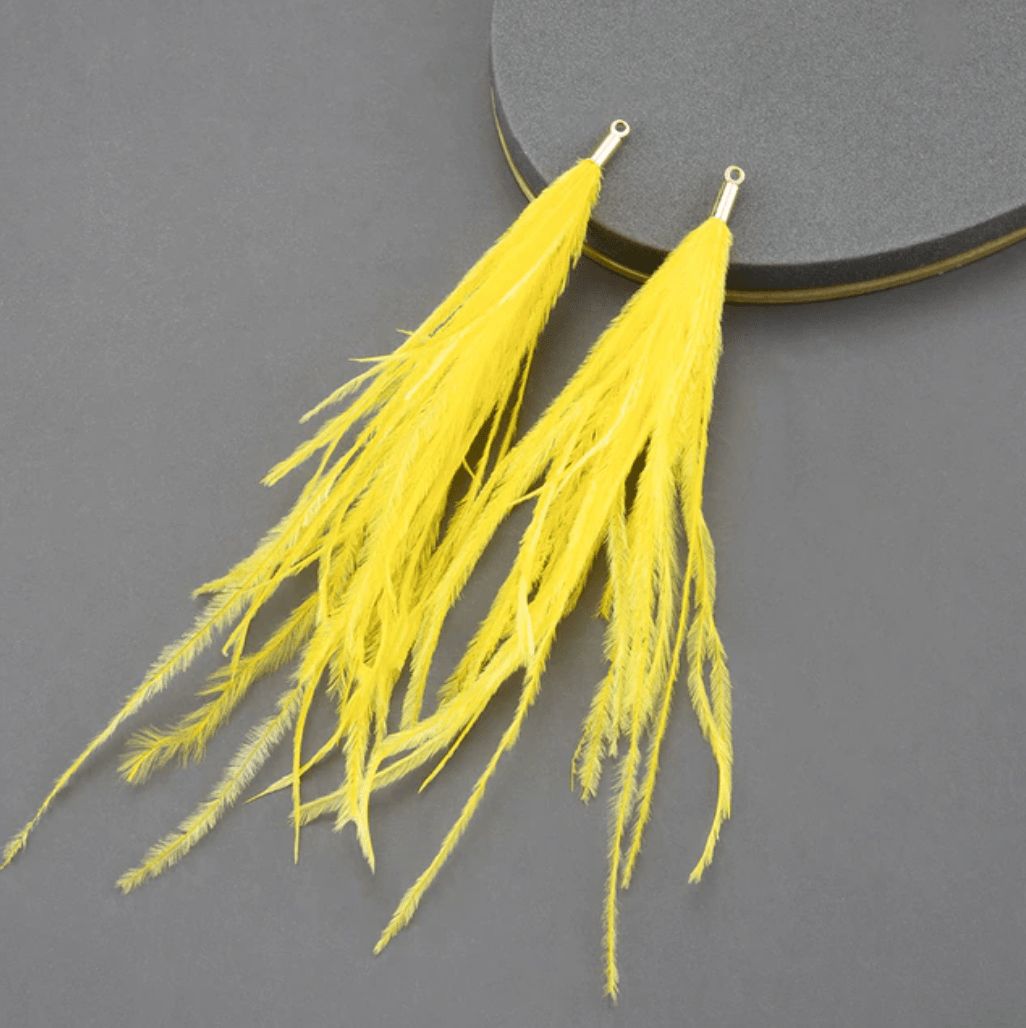 Sundaylace Creations & Bling Bright Yellow 4*120mm Feather Tassel with one hole gold top, Earring Findings (Sold 5 pair)
