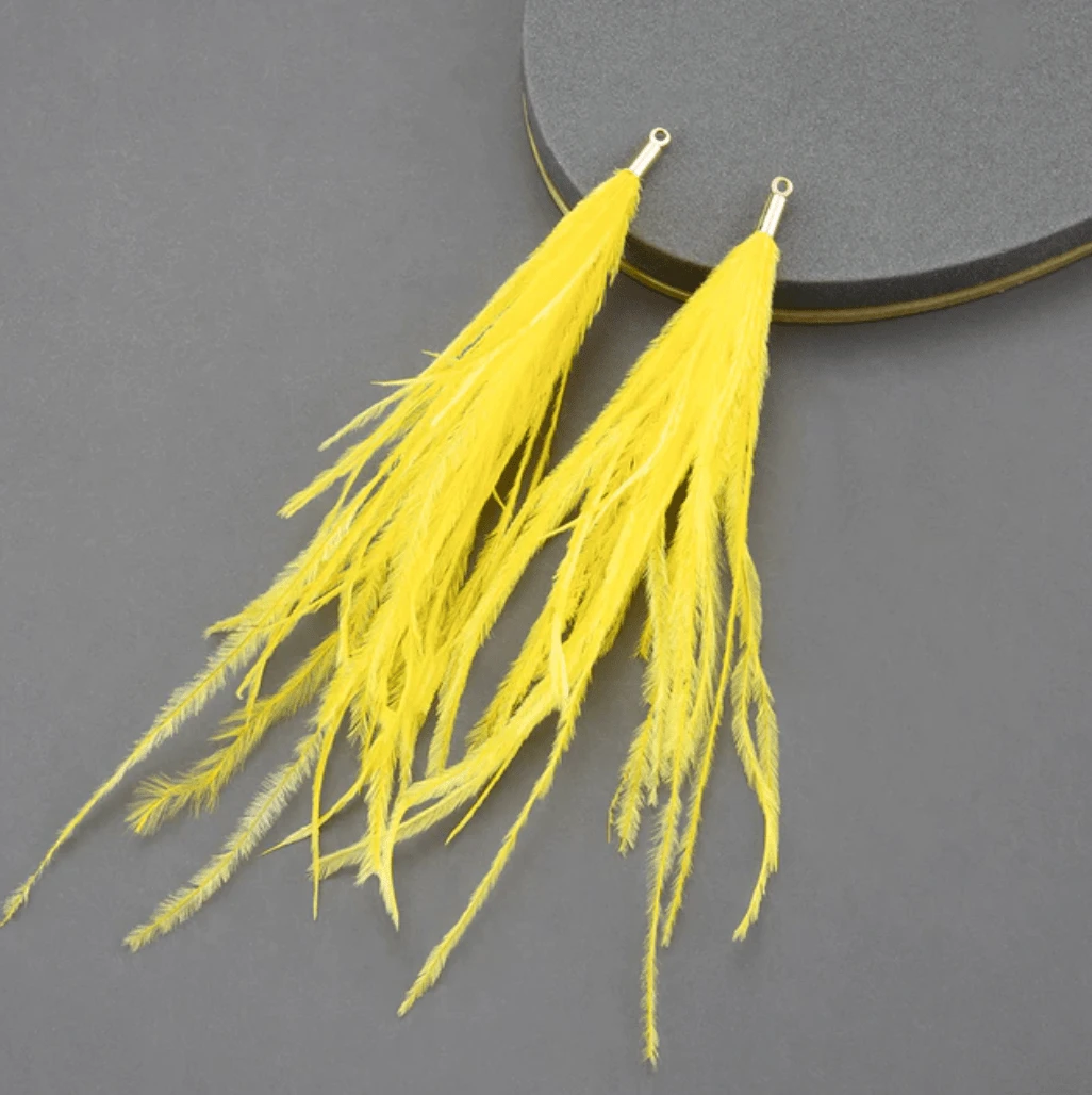 Sundaylace Creations & Bling Bright Yellow 4*120mm Feather Tassel with one hole gold top, Earring Findings (Sold 5 pair)