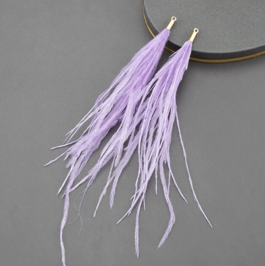Sundaylace Creations & Bling Pale Purple Violet 4*120mm Feather Tassel with one hole gold top, Earring Findings (Sold 5 pair)