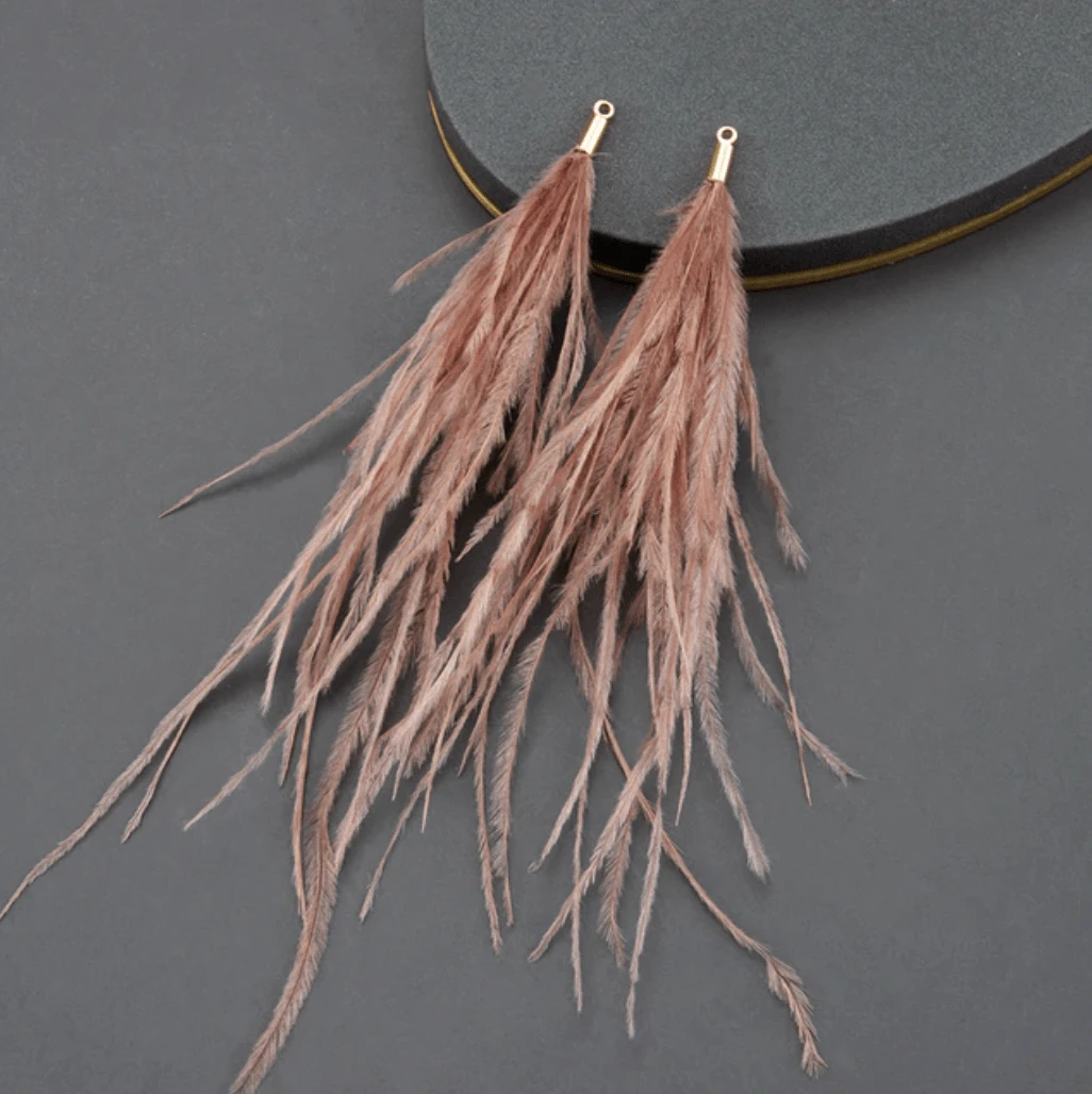 Sundaylace Creations & Bling Cafe Mocha Brown 4*120mm Feather Tassel with one hole gold top, Earring Findings (Sold 5 pair)