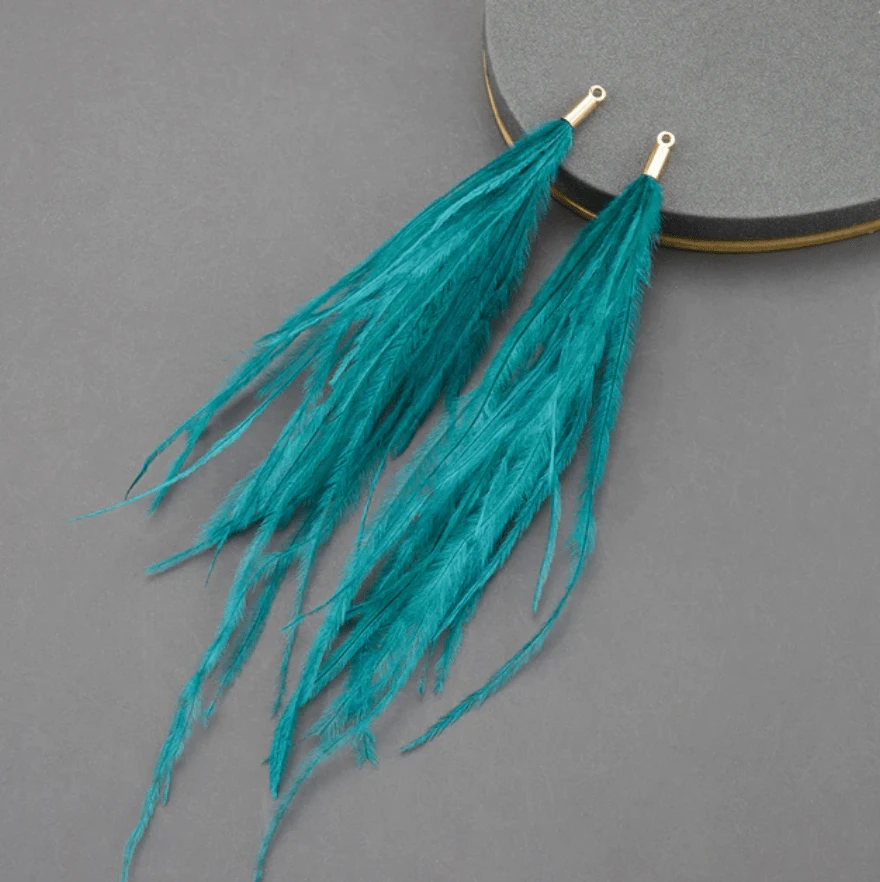 Sundaylace Creations & Bling Aqua Teal Green 4*120mm Feather Tassel with one hole gold top, Earring Findings (Sold 5 pair)