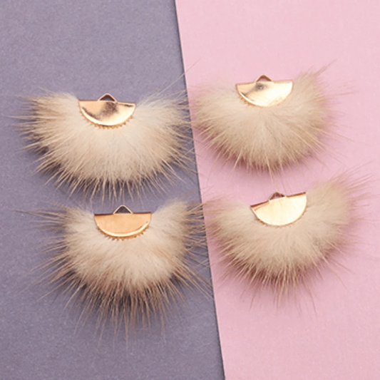 40mm Real Mink Fur Tassels with gold half circle clasp top Earring Finding, (10 piece)