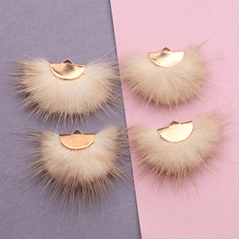 40mm Real Mink Fur Tassels with gold half circle clasp top  Earring Finding, (10 piece)