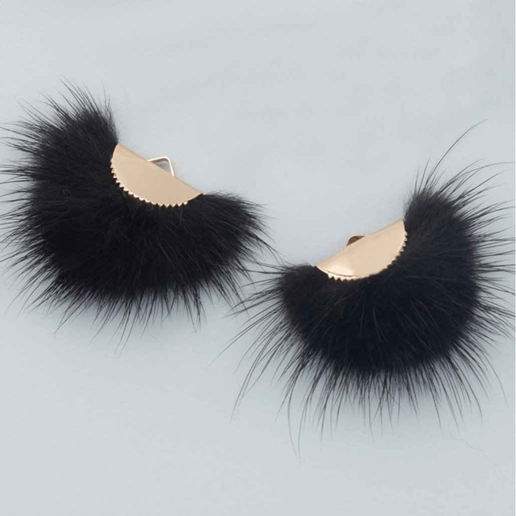40mm Real Mink Fur Tassels with gold half circle clasp top  Earring Finding, (10 piece)