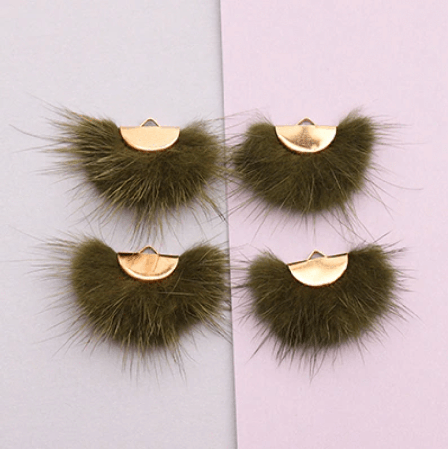 40mm Real Mink Fur Tassels with gold half circle clasp top  Earring Finding, (10 piece) Earring Findings