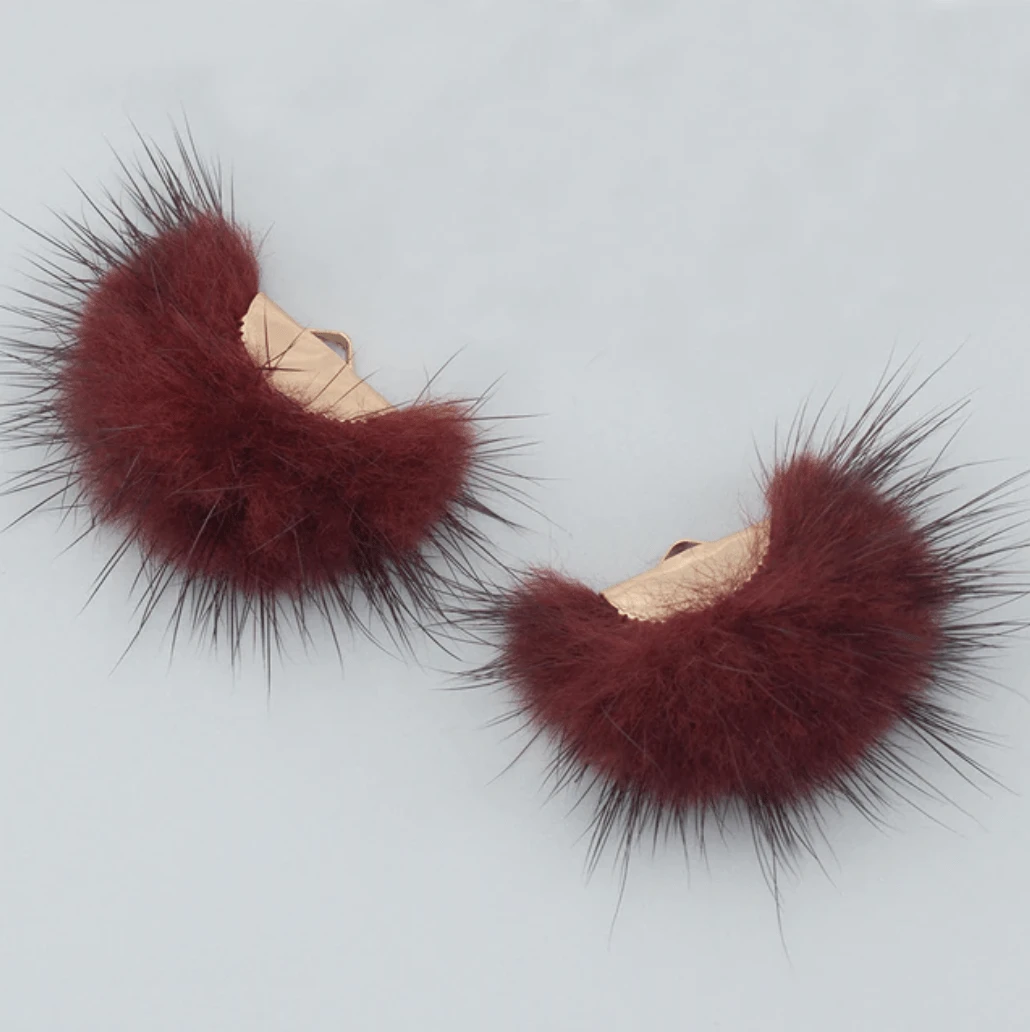 Burgundy Red Mink 40mm Real Mink Fur Tassels with gold half circle clasp top Earring Finding, (10 piece) Earring Findings