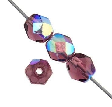 Sundaylace Creations & Bling Fire Polished Beads 4mm Amethyst AB *Darker Half Coat* Transparent, Czech Fire Polished Beads