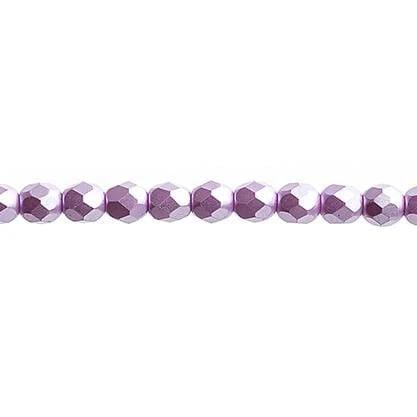 Sundaylace Creations & Bling Fire Polished Beads 4mm Pastel Pearl Lilac, Czech Fire Polished Beads Strung
