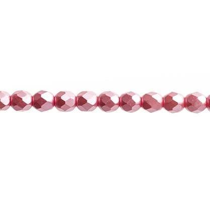 Czech Fire Polished Beads 4mm Pearl Pastels Strawberry Pink, Czech Fire Polished Beads Strung