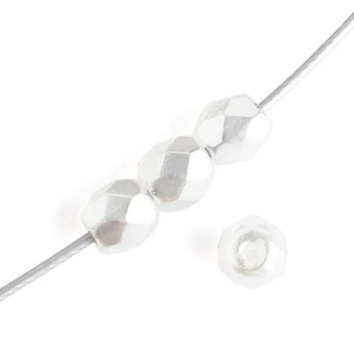 Sundaylace Creations & Bling Fire Polished Beads 4mm Pearlized White, Fire Polished Beads Strung