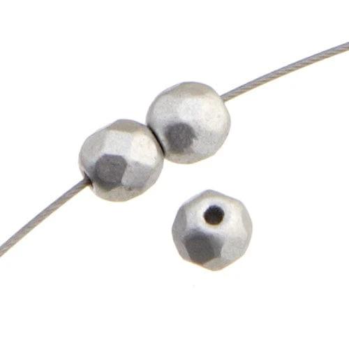 Sundaylace Creations & Bling Fire Polished Beads 4mm Silver Metallic on White Alabaster, Fire Polished Beads Strung