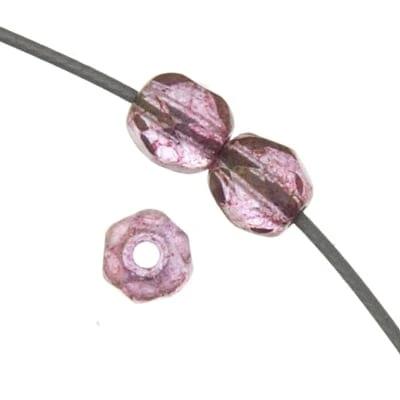 John Beads Fire Polished Beads 4mm Transparent Light Aqua Pink Luster Czech Fire Polished Beads