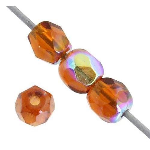 Sundaylace Creations & Bling Fire Polished Beads 4mm Transparent Madeira Topaz AB, Czech Fire Polished Beads