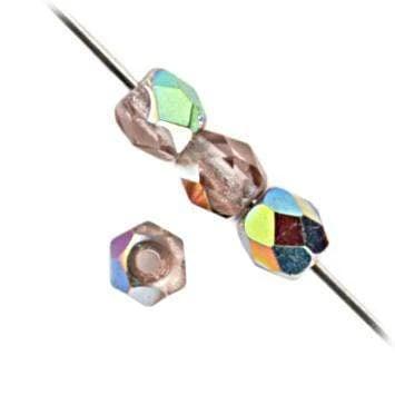 Sundaylace Creations & Bling Fire Polished Beads 4mm Transparent Rosaline Vitrail *Rose Gold/Peach*, Fire Polish Beads, 100pc Loose
