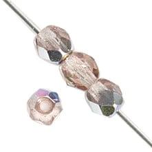 Sundaylace Creations & Bling Fire Polished Beads 4mm Transparent Rosaline Vitrail *Rose Gold/Peach*, Fire Polish Beads, 100pc Loose