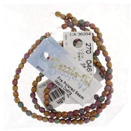 Sundaylace Creations & Bling Fire Polished Beads 4mm Transparent Topaz with Multi Metallic Coating, CZECH Fire Polished