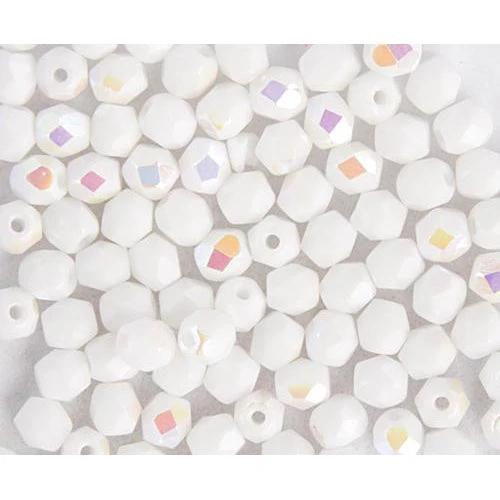 Sundaylace Creations & Bling 4mm White AB Opaque, Fire Polished Beads, *100pcs LOOSE or *150pcs STRUNG