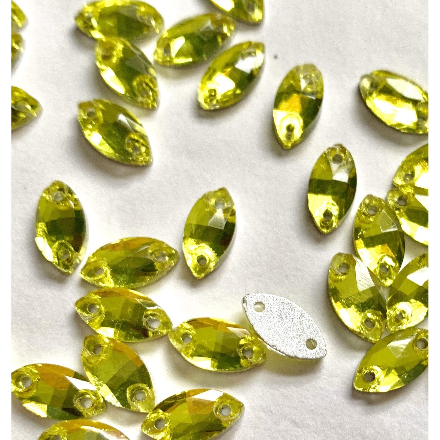 Sundaylace Creations & Bling Glass Gem 5*10mm Yellow Navette, Sew on, Glass Gem *Sold in 12 Gems*