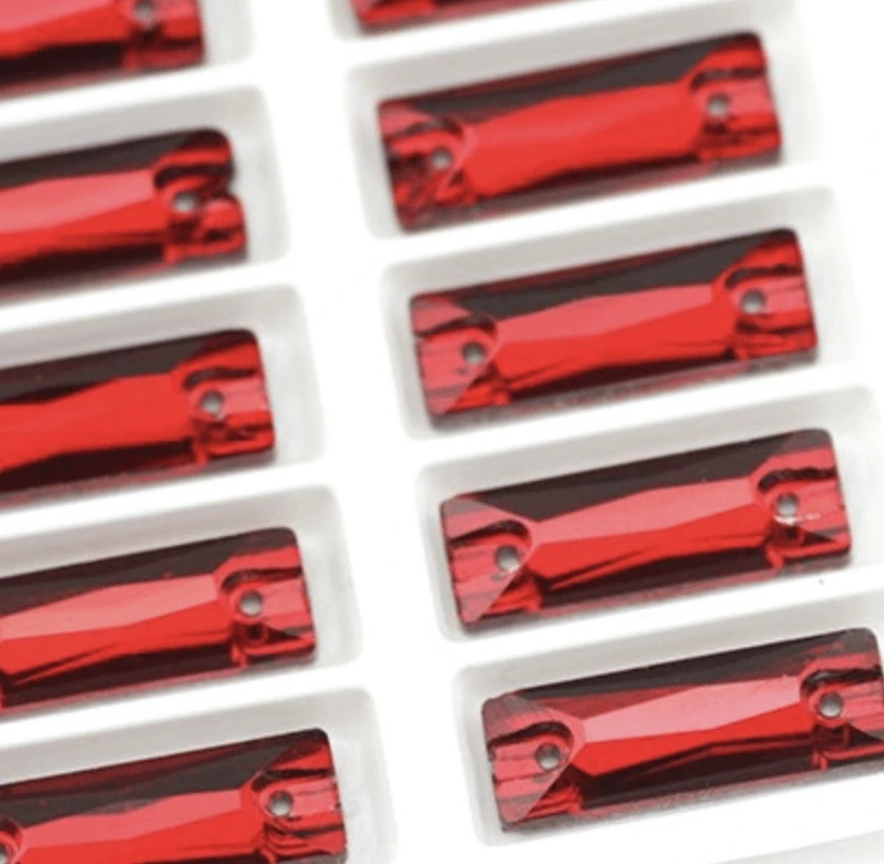 Sundaylace Creations & Bling Glass Gems Red 5*15mm Long Rectangle Baguette, Sew on, Glass Gems