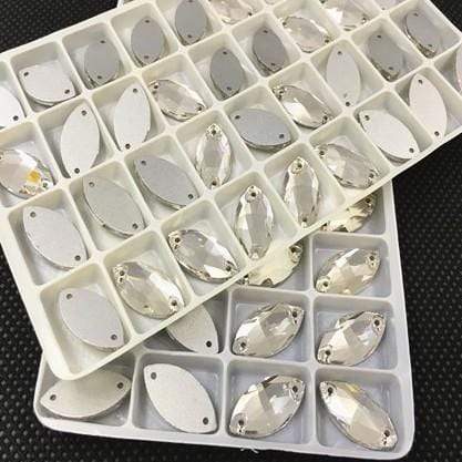 Sundaylace Creations & Bling Glass Gem 9*18mm Navette 6*12mm & 9*18mm Clear Glass Navette, Horse Eye Shaped, Glass Gem Sold in pairs