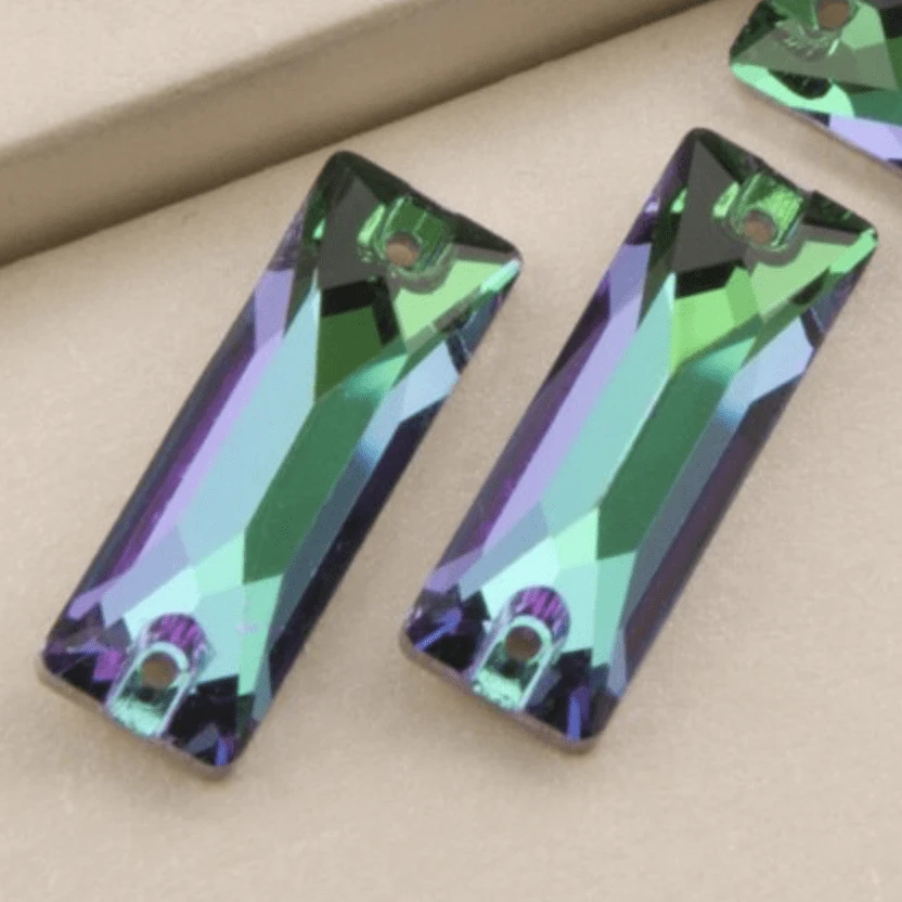 Sundaylace Creations & Bling Fancy Glass Gems Green Flame Rectangle 6*18mm Cosmic Baguette Rectangle Flat Back, Sew on, Fancy Glass Gems