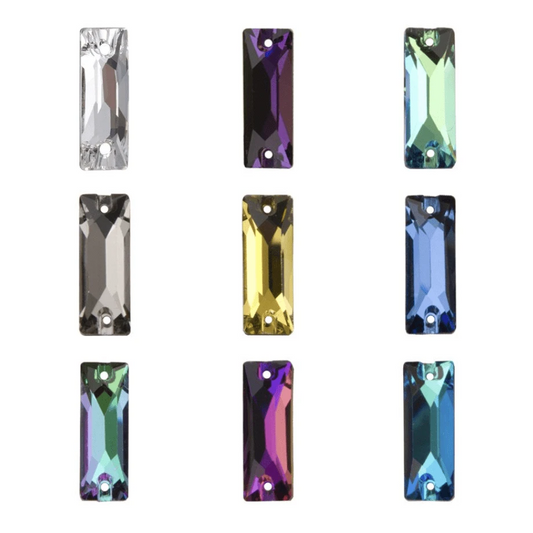 Sundaylace Creations & Bling Fancy Glass Gems Metallic Silver Rectangle 6*18mm Cosmic Baguette Rectangle Flat Back, Sew on, Fancy Glass Gems