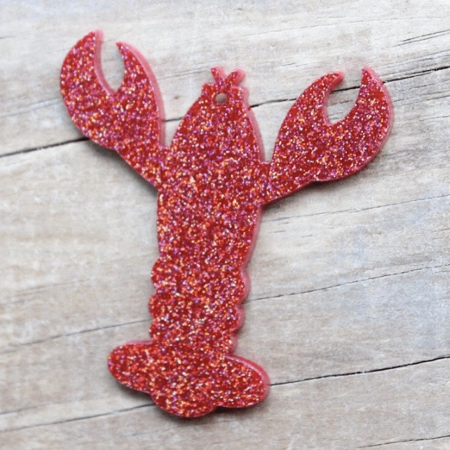 Sundaylace Creations & Bling Resin Gems 50mm Crab Gem Red 60mm Lobster Shaped Acrylic Gem, Reversible Red Glitter/Dark Red, Keychain Resin Gem