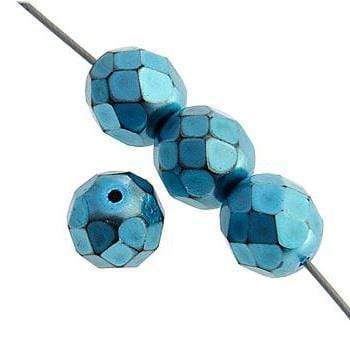Sundaylace Creations & Bling Fire Polished Beads 6mm Turquoise Metallic Matte, CZECH Fire Polished