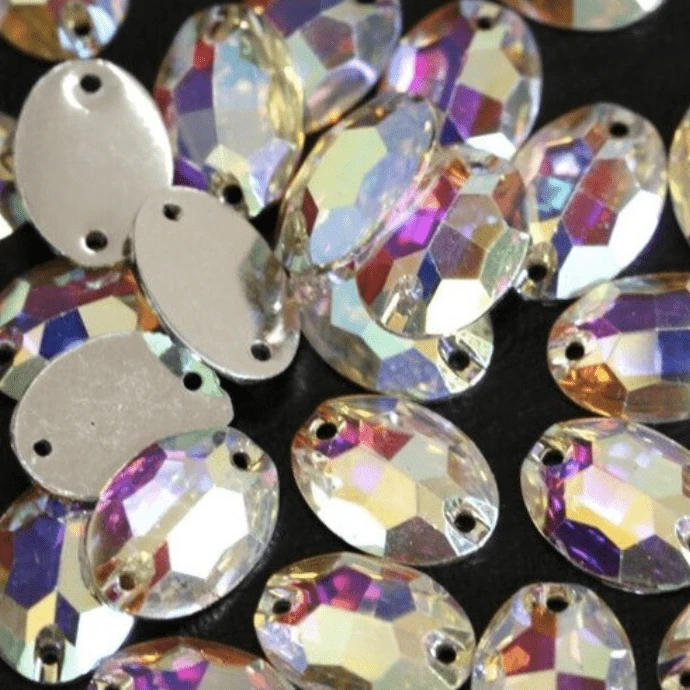 Sundaylace Creations & Bling Resin Gems 7*10mm & 11*16mm Oval AB, Sew on, Resin Gem