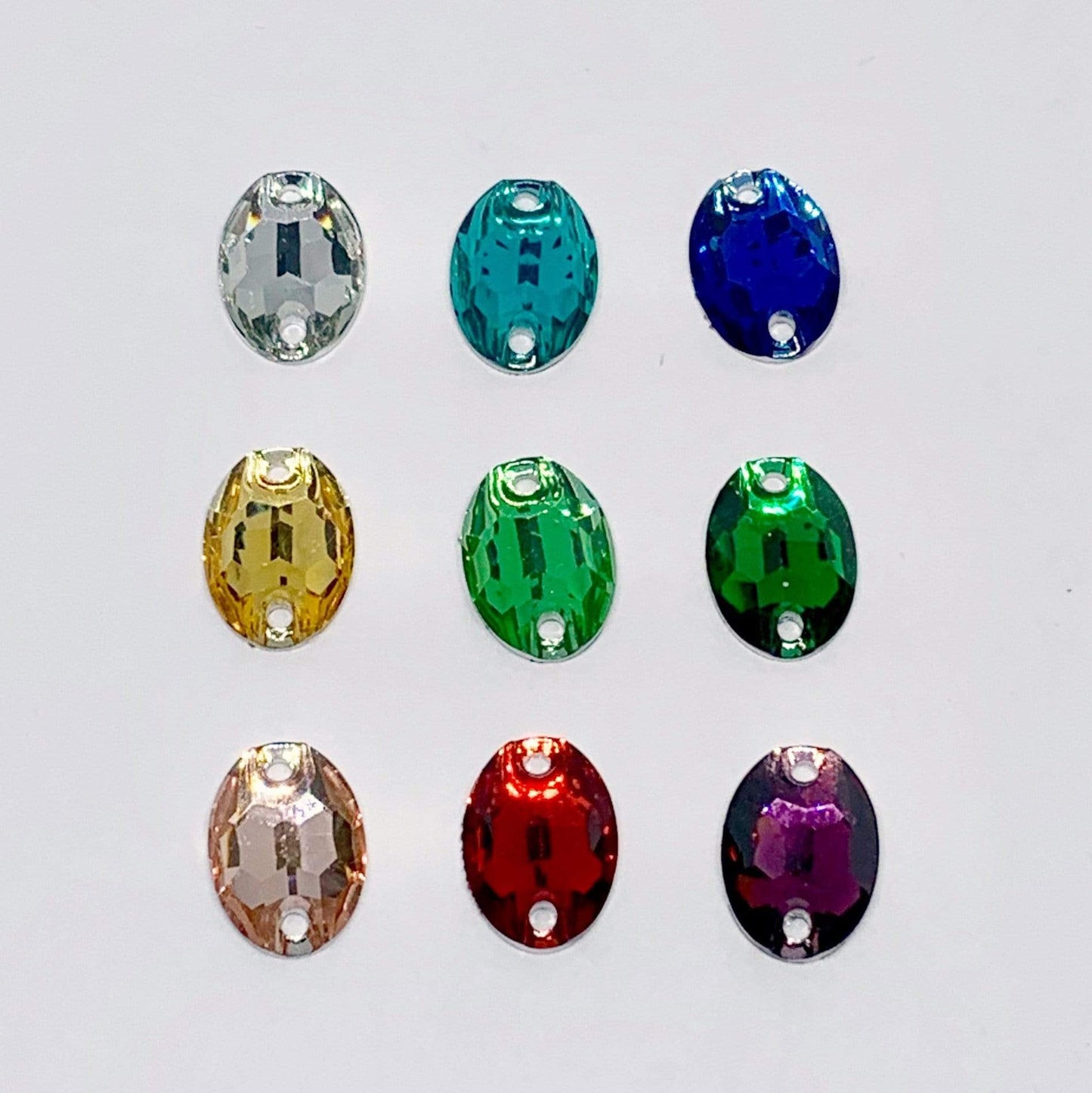 7*10mm, Clear, Mutliple Colours Oval, Sew on, Resin Gem, (Sold in Pair)