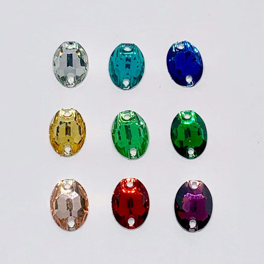 7*10mm Clear Oval, Sew On, Resin Gem, (Sold in Pair)
