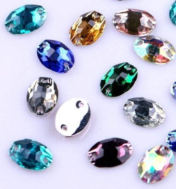 7*10mm, Dark Blue, Mutliple Colours Oval, Sew on, Resin Gem, (Sold in Pair)