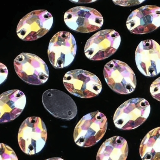 7*10mm AB Oval, Sew On, Resin Gem, (Sold in Pair)