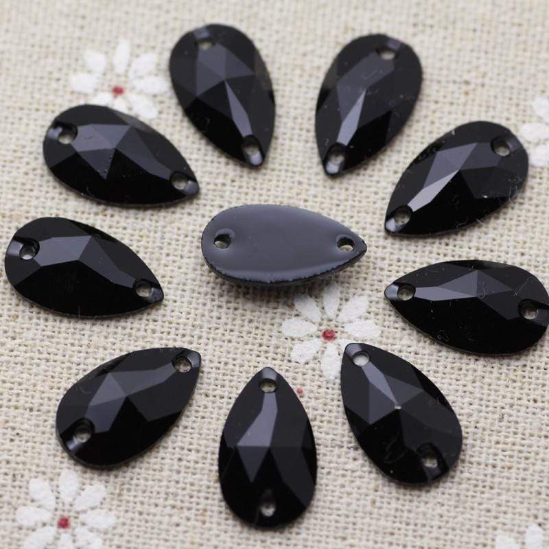 Sundaylace Creations & Bling Resin Gems 7*12mm, 10*15mm, & 11*18mm Black Teardrop, Sew on, Resin Gem, Flat back