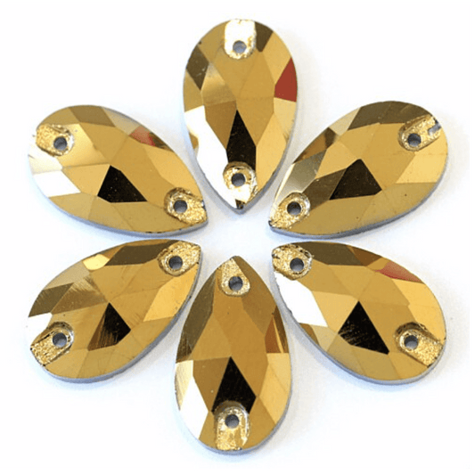 Sundaylace Creations & Bling Glass Gems 13*22mm 7*12mm, 13*22mm, & 17*28mm Hematite Gold Metallic Teardrop, Sew on, Glass Gems *sold in pairs