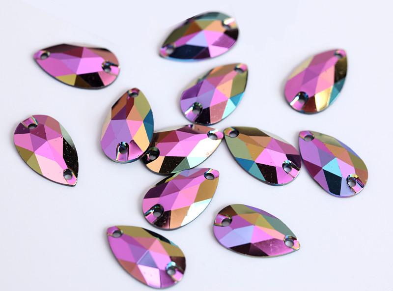7*12mm, Light Amethyst AB, Black AB Mixed Colours Mini Teardrops, Sew on, Black AB Resin Gems, Resin Gem, (Sold in Pair)