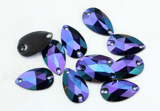 Sundaylace Creations & Bling Dark Amethyst Blue AB 7*12mm Black AB Mixed Colours Mini Teardrops, Sew on, Black AB Resin Gems