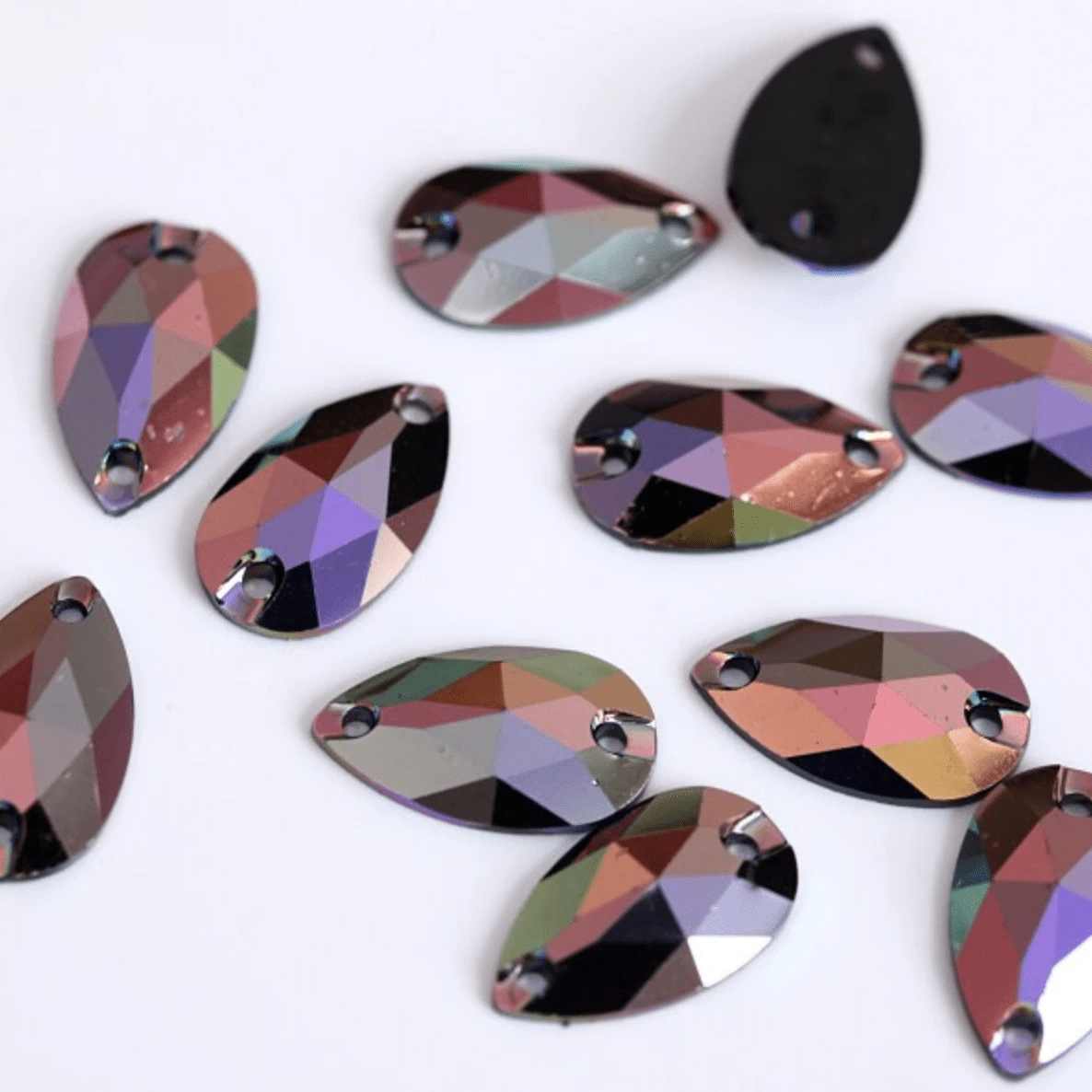 7*12mm, Green-brown Gold AB, Black AB Mixed Colours Mini Teardrops, Sew on, Black AB Resin Gems, Resin Gem, (Sold in Pair)