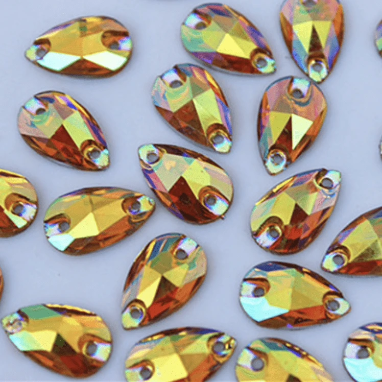 7*12mm, Yellow AB, Multi-coloured AB, Mini Teardrop, Sew on, Resin Gem, (Sold in 12 pcs)