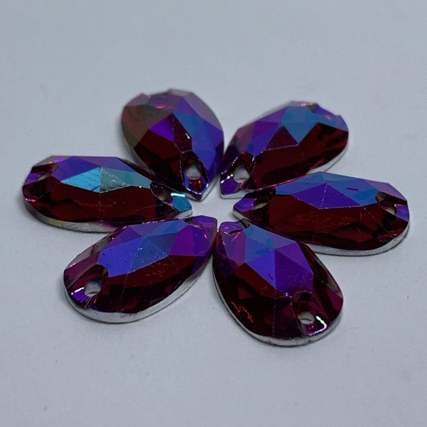 7*12mm, Purple/burgundy AB, Multi-coloured AB, Mini Teardrop, Sew on, Resin Gem, (Sold in 12 pcs)