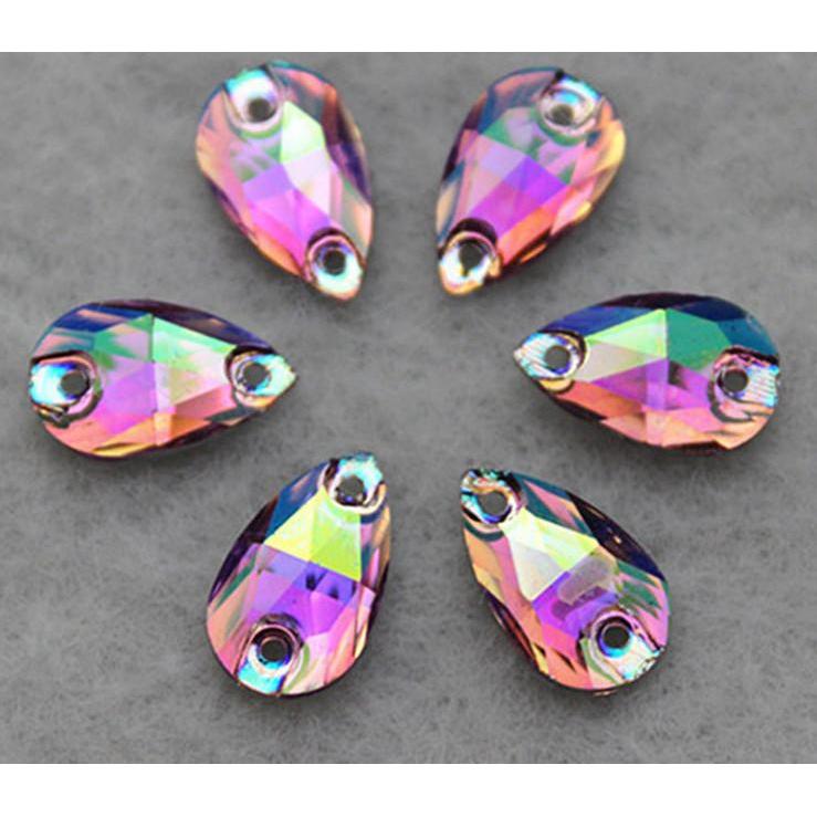 7*12mm, Light Purple AB, Multi-coloured AB, Mini Teardrop, Sew on, Resin Gem, (Sold in 12 pcs)