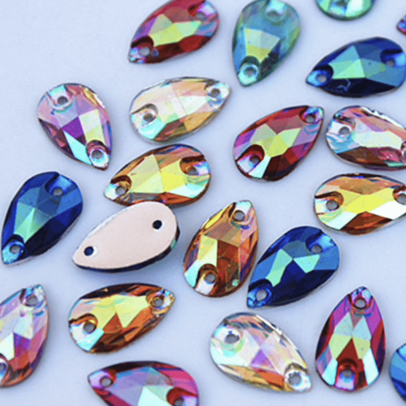 Sundaylace Creations & Bling Resin Gems 7*12mm Multi-coloured AB, Mini Teardrop, Sew on,  Resin Gem *Sold in set of 12*