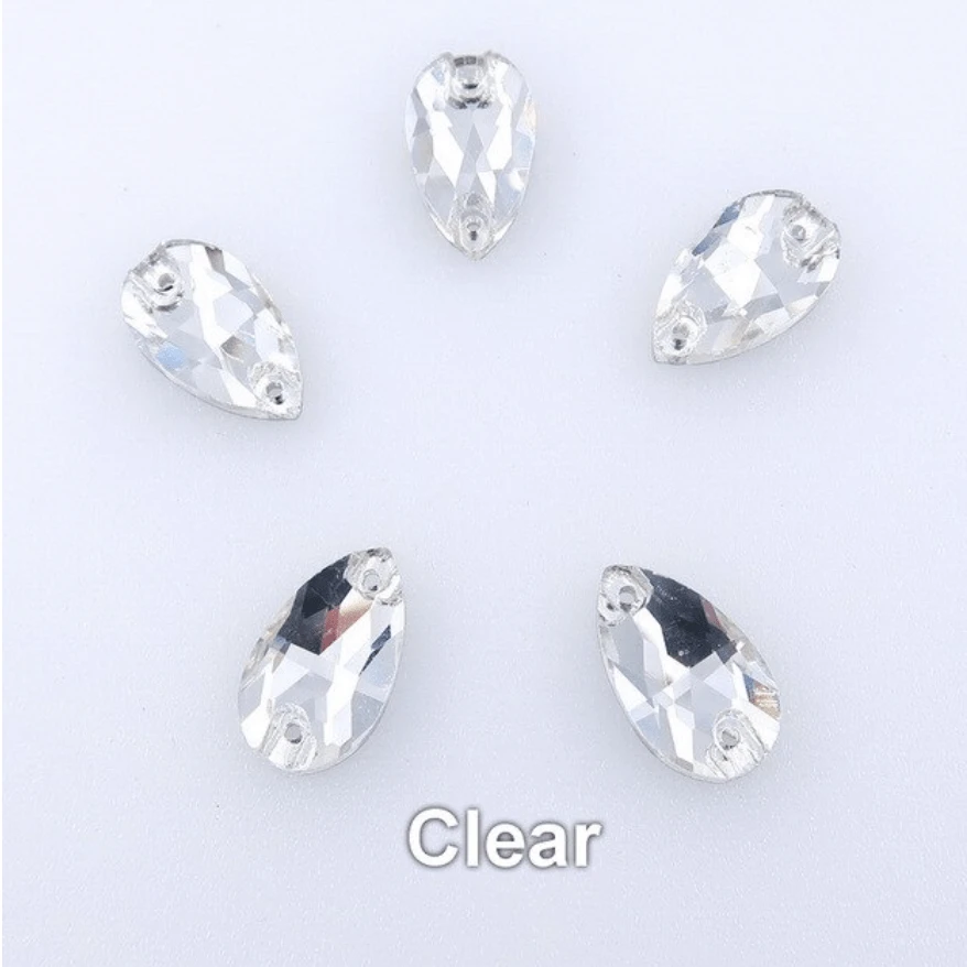 Sundaylace Creations & Bling Glass Gems Clear Teardrop 7*12mm Topaz Yellow, Red, Blue Zircon, Clear Mini Teardrop, sew on, Glass Gem, *Sold in pairs