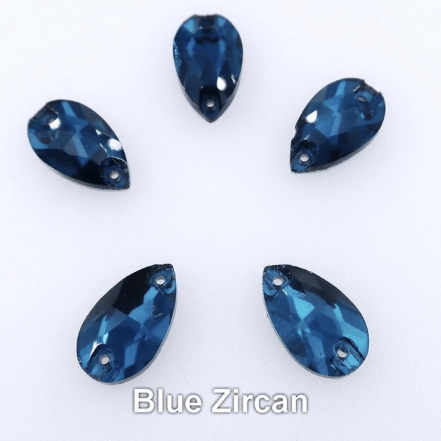 Sundaylace Creations & Bling Glass Gems 7*12mm Topaz Yellow, Red, Blue Zircon, Clear Mini Teardrop, sew on, Glass Gem, *Sold in pairs